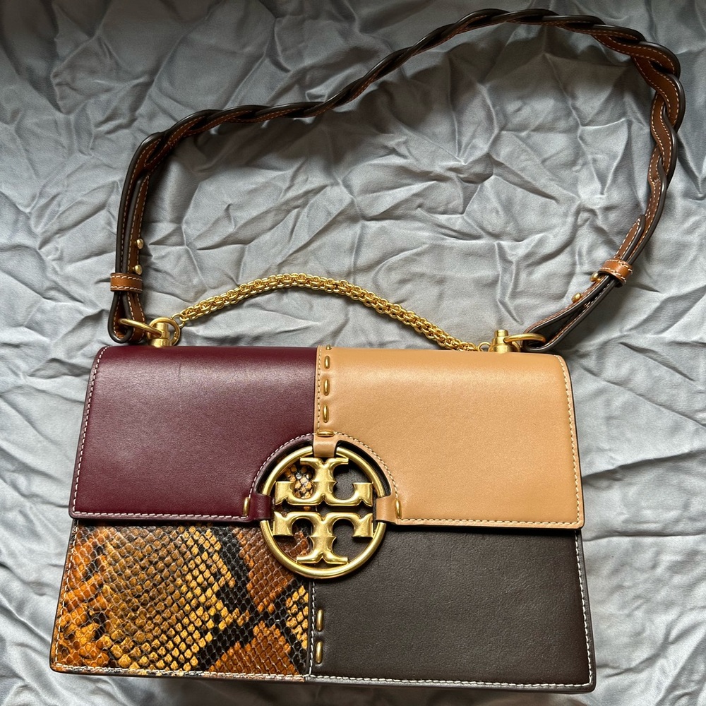 Rare Tory Burch Miller Mixed Materials Shoulder Flap Bag Collectible